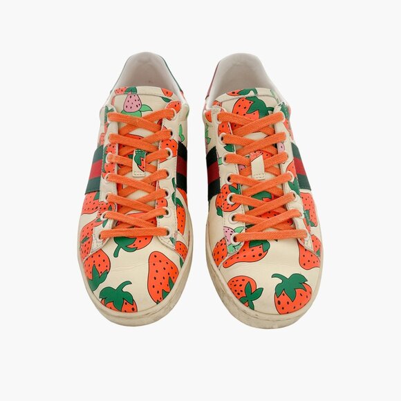Gucci Cream and Orange Strawberry Sneakers - Picture 2 of 13